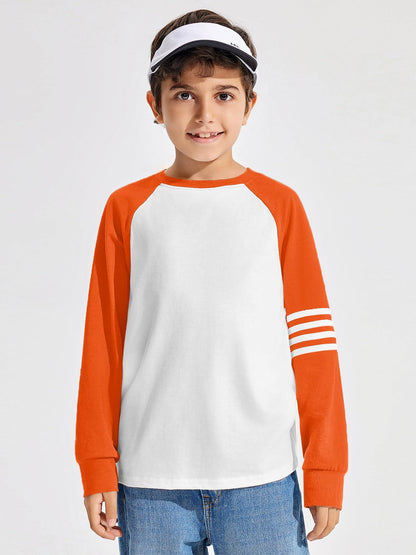 Boys Color Block Long Sleeve Crewneck Shirt in Soft Stretch Fabric