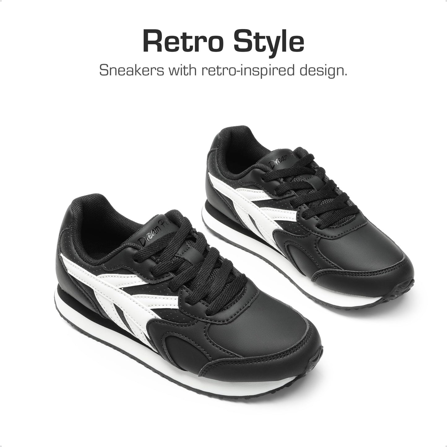 Kids Faux Leather Lace Up Sneakers with EVA Cushioning and Rubber Sole