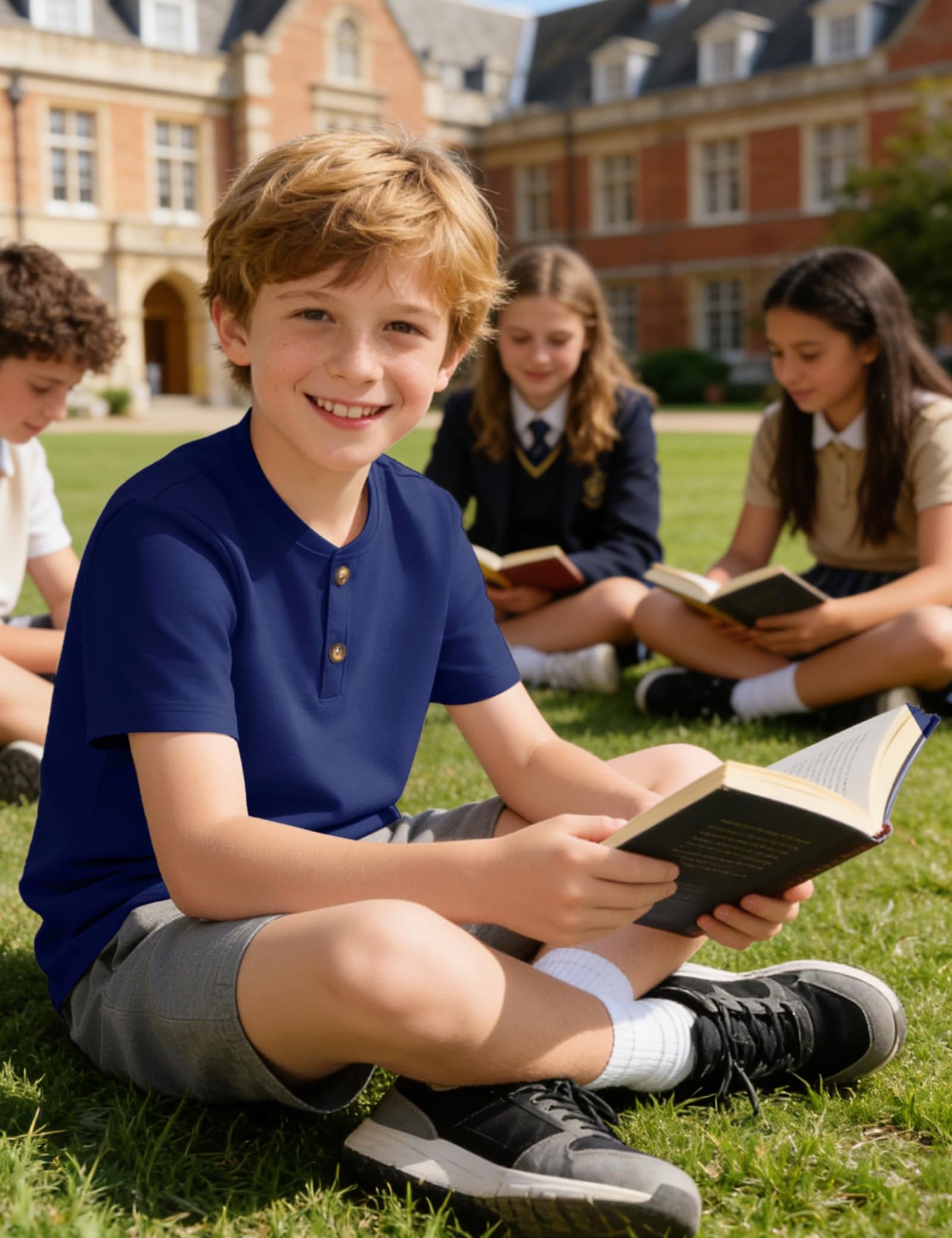 Boys Cotton Henley Short Sleeve Shirt with Button Placket