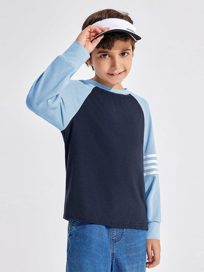 Boys Color Block Long Sleeve Crewneck Shirt in Soft Stretch Fabric