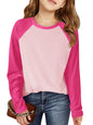Haloumoning Kids Girls T Shirts Casual Raglan Long Sleeve Tee Crewneck Color Block Cute Fall Blouses Tops 5-14 Years