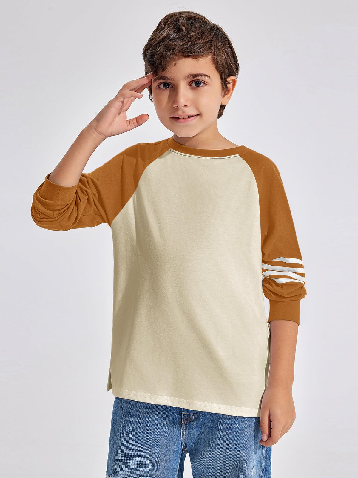 Boys Color Block Long Sleeve Crewneck Shirt in Soft Stretch Fabric