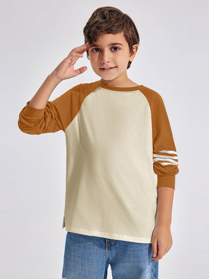 Boys Color Block Long Sleeve Crewneck Shirt in Soft Stretch Fabric