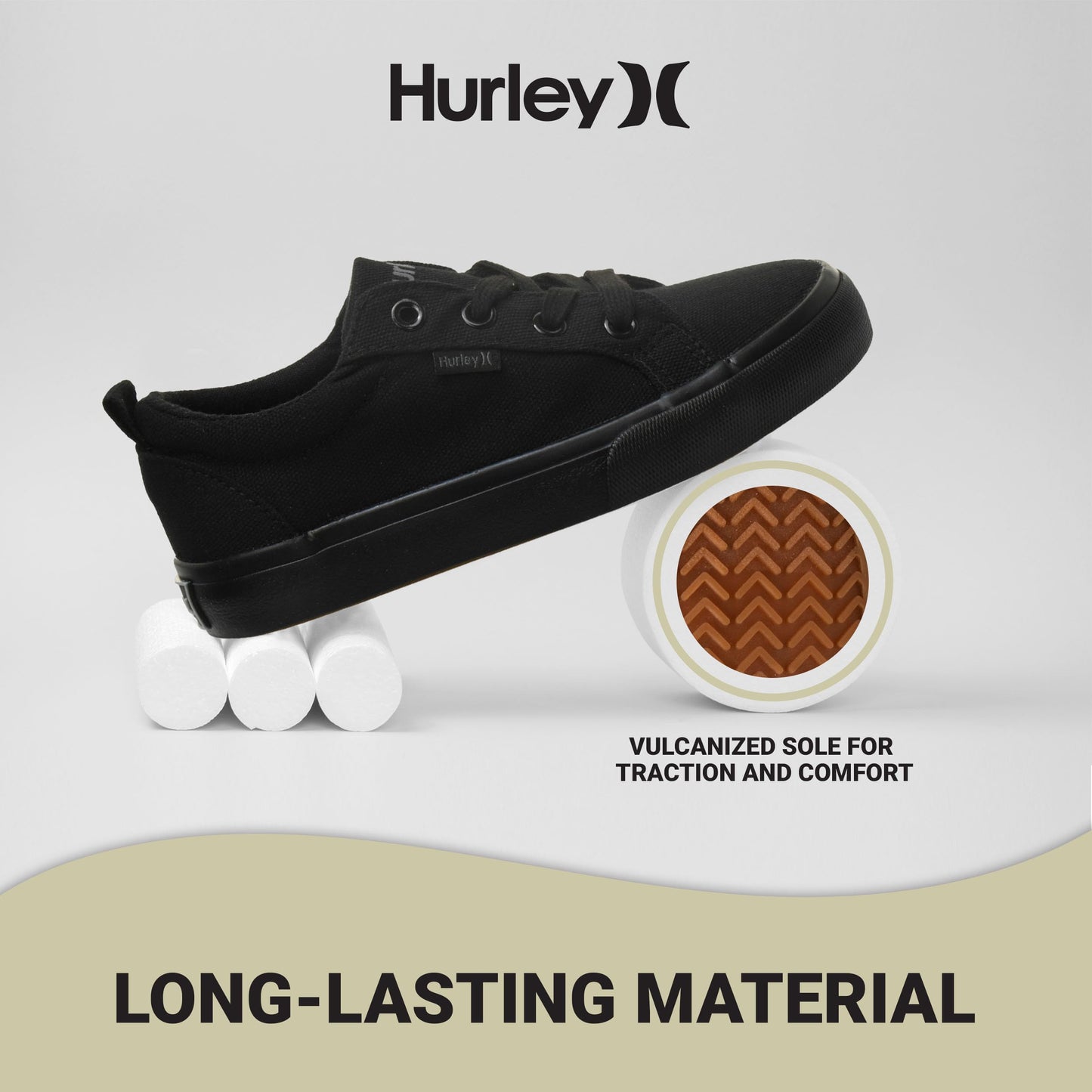 Hurley Kids Finn Canvas Lace Up Sneakers with Rubber Sole