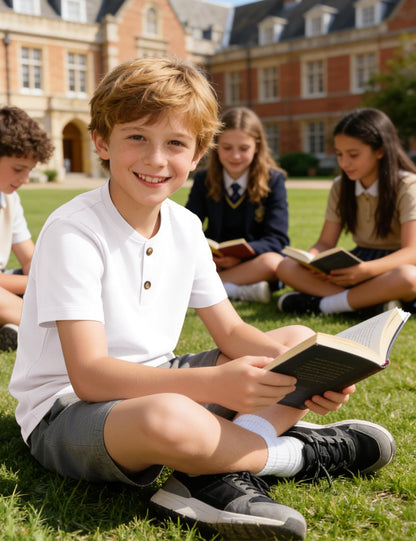 Boys Cotton Henley Short Sleeve Shirt with Button Placket