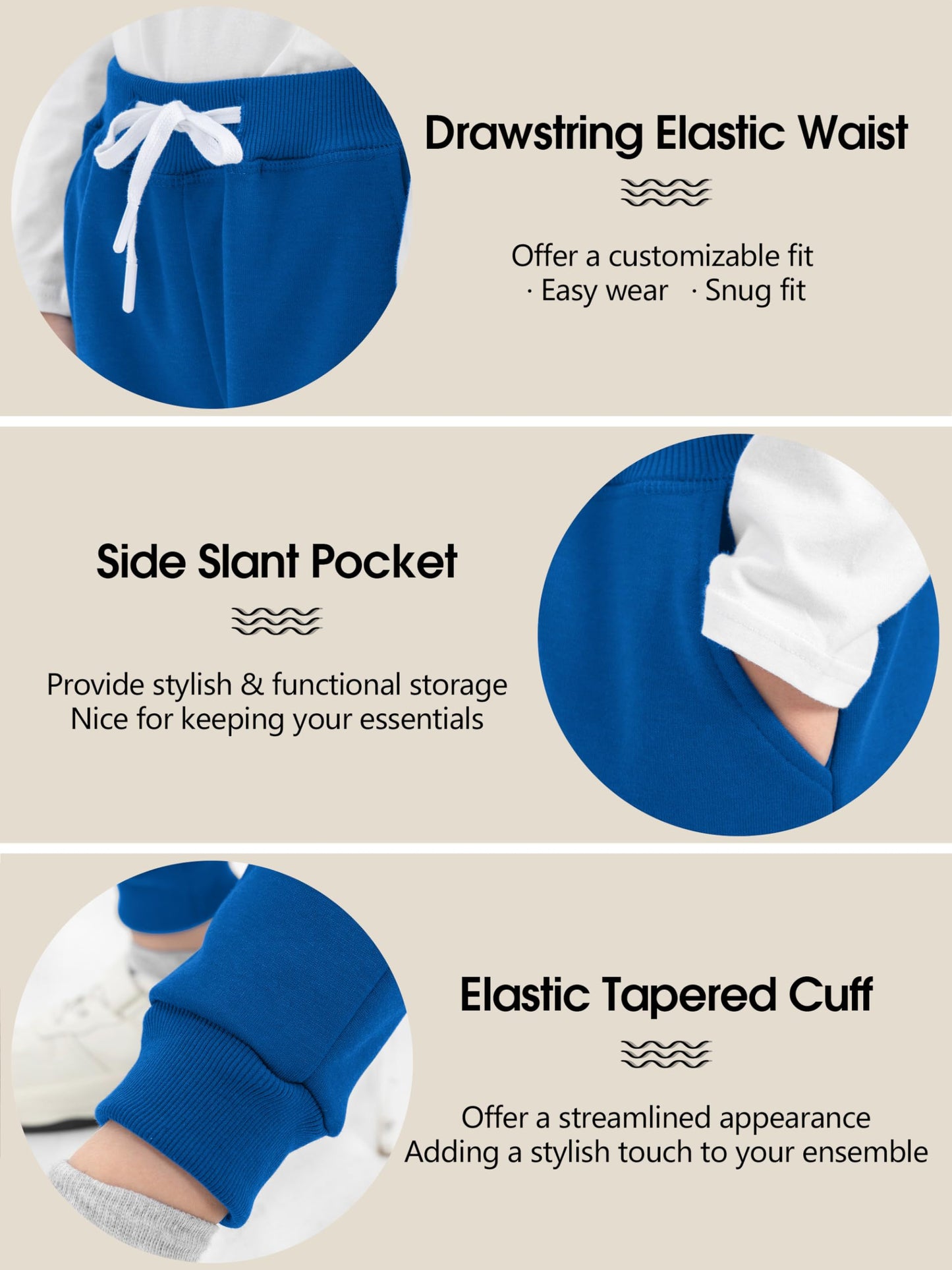 Toddler Boys Fleece Jogger Sweatpants with Drawstring 3 Pack