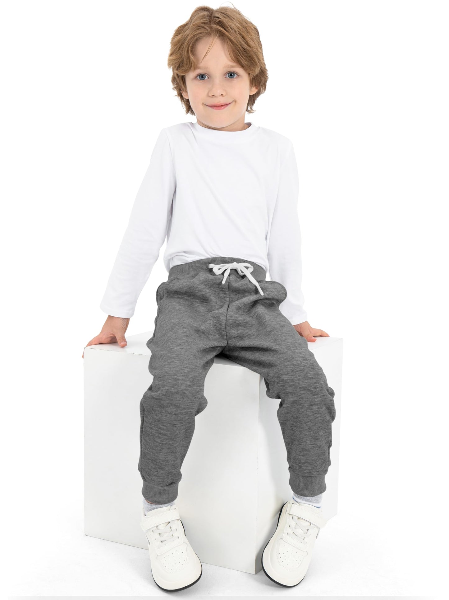 Toddler Boys Fleece Jogger Sweatpants with Drawstring 3 Pack