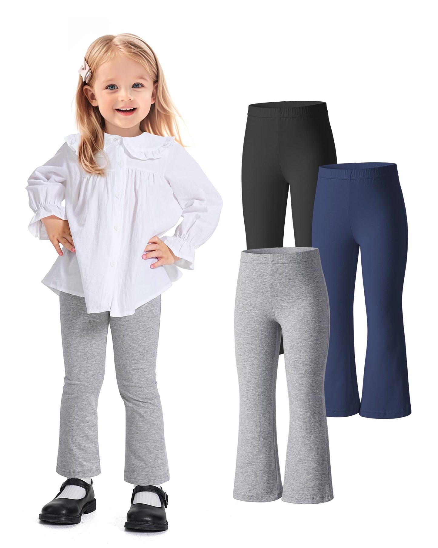 Witwot 3 Pack Baby Girls Flare Pants Soft Cotton Toddler Bell Bottom Leggings Infant Clothes Size 18M-5T