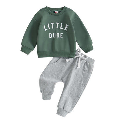 wdehow Toddler Baby Boy 2Pcs Outfits Letters Print Pullover Tops + Drawstring Pants Set Fall Winter Clothes