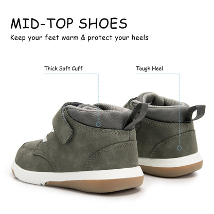 Toddler Boys Waterproof High Top Sneakers with Plush Lining and Strap
