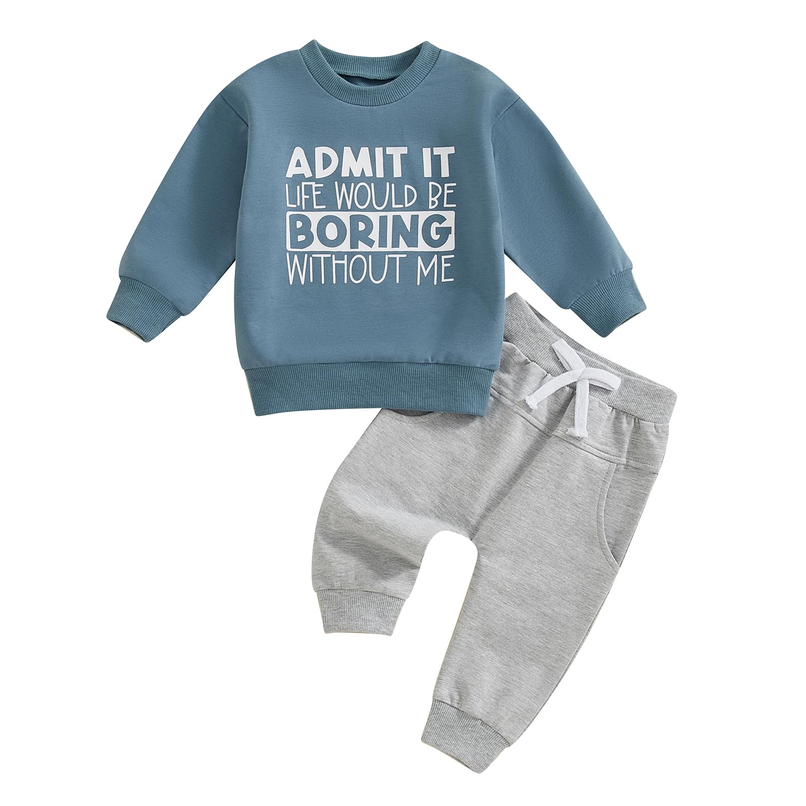 wdehow Toddler Baby Boy 2Pcs Outfits Letters Print Pullover Tops + Drawstring Pants Set Fall Winter Clothes