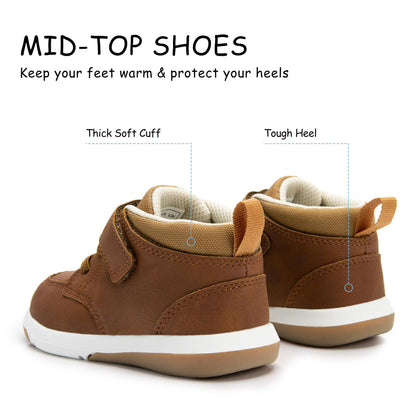 Toddler Boys Waterproof High Top Sneakers with Plush Lining and Strap
