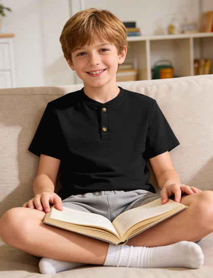 Boys Cotton Henley Short Sleeve Shirt with Button Placket