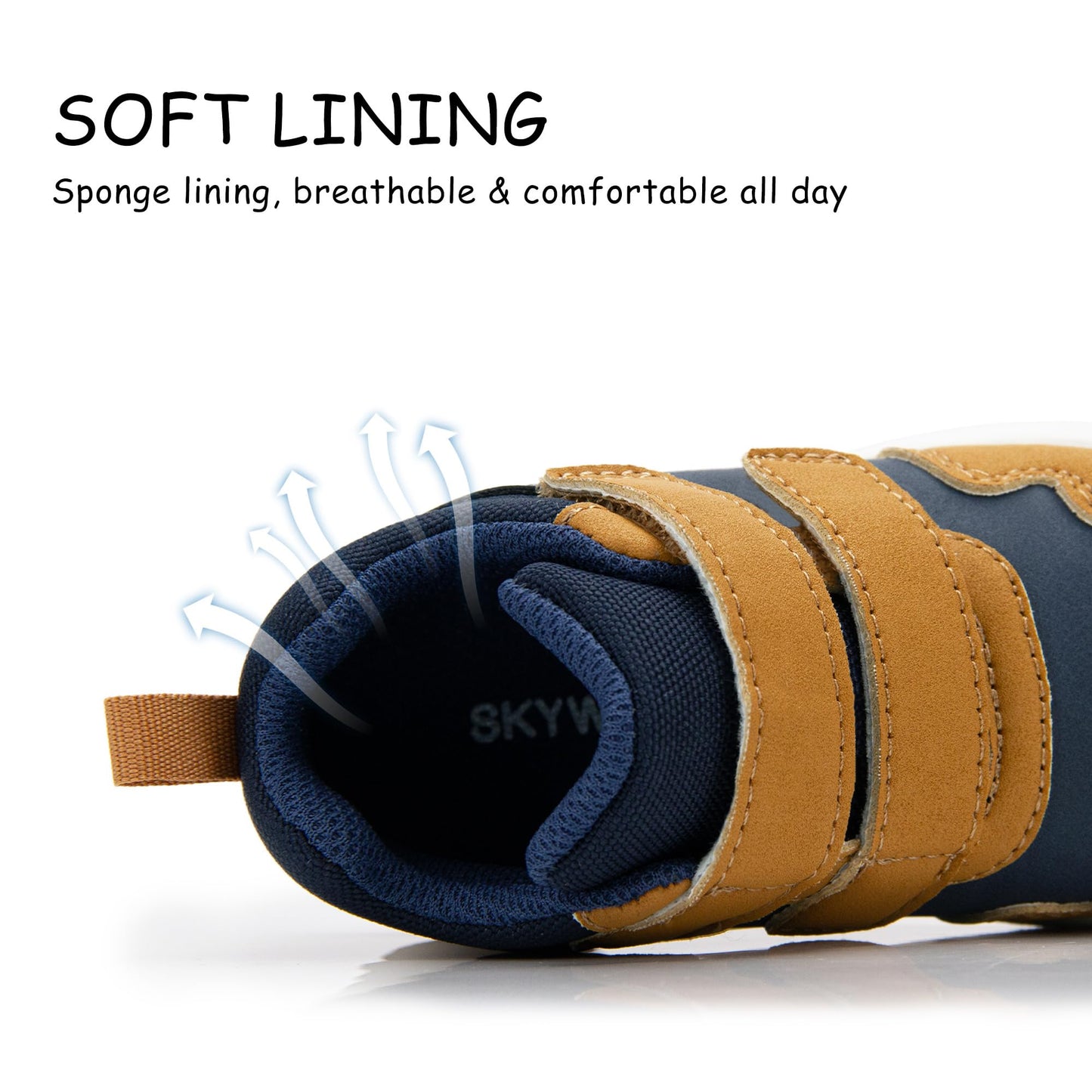 Toddler Boys Waterproof High Top Sneakers with Plush Lining and Strap