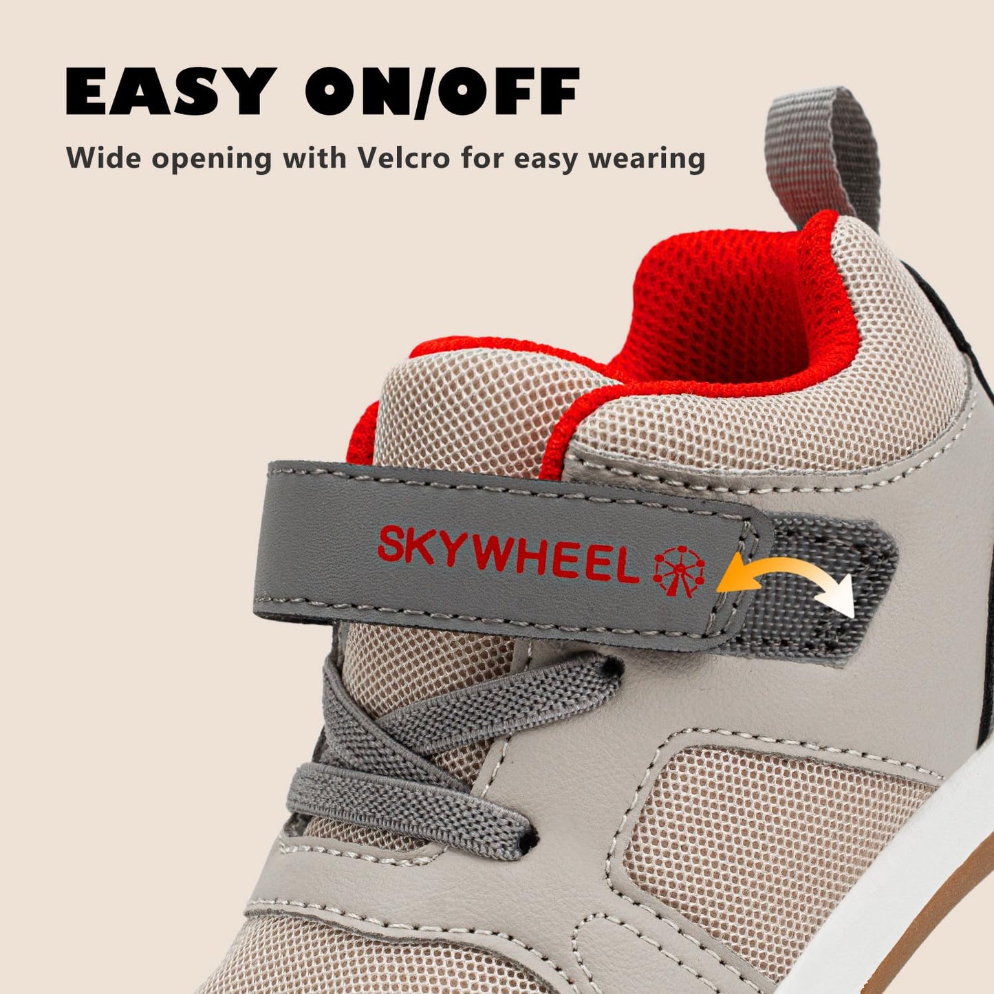Toddler Boys High Top Sneakers with Wide Toe Box and Hook and Loop