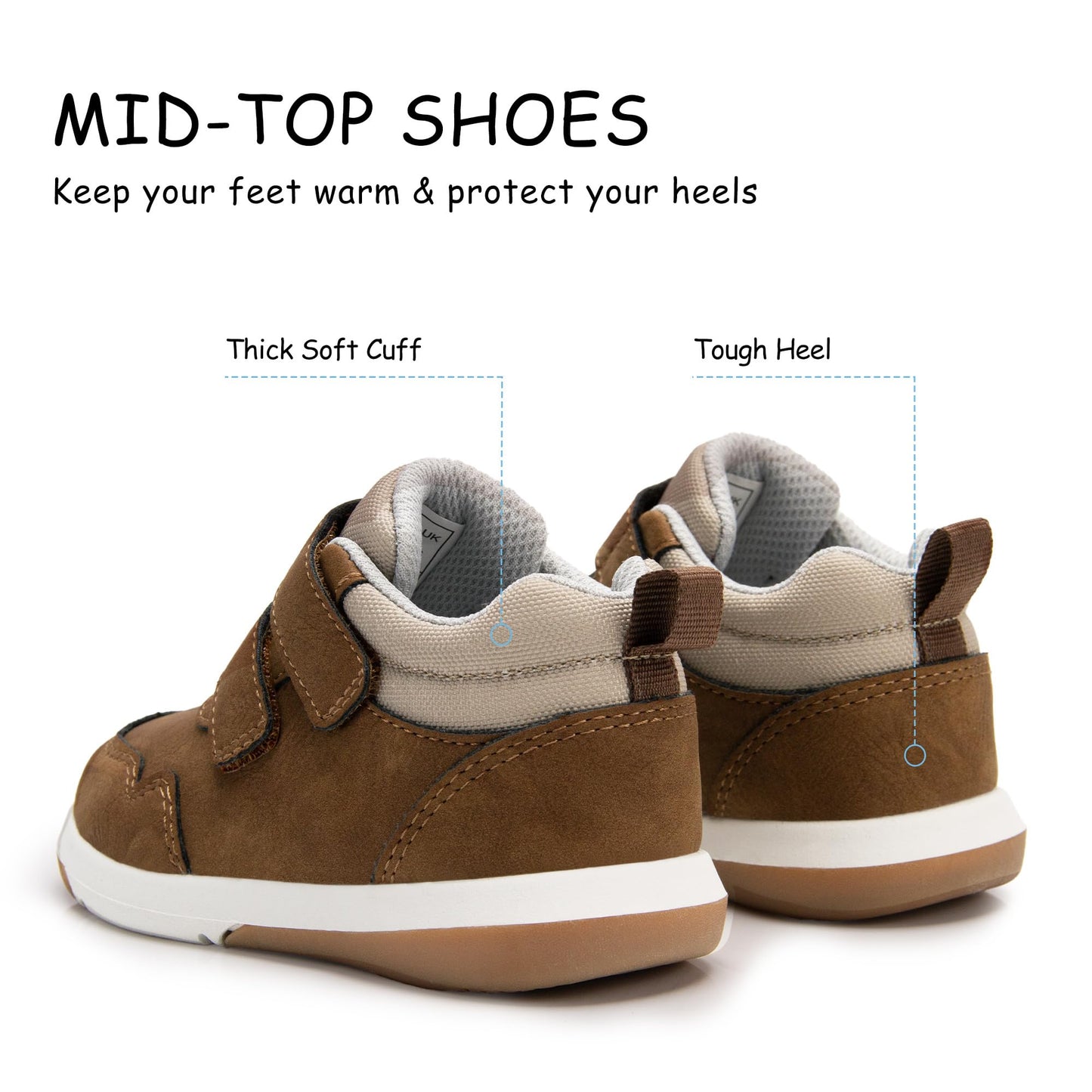 Toddler Boys Waterproof High Top Sneakers with Plush Lining and Strap