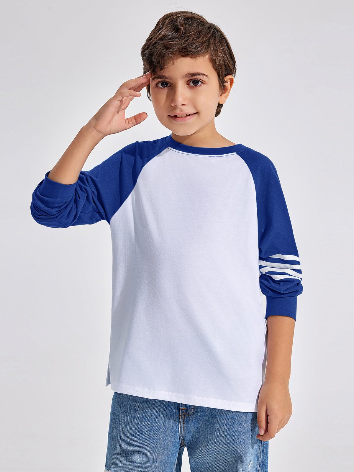 Boys Color Block Long Sleeve Crewneck Shirt in Soft Stretch Fabric