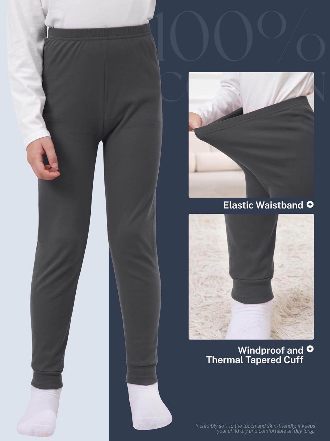 4 Pack Boys Cotton Pants - Boys Long Underwear Thermal Pants Bottom Joggers for Sports Everyday Activities