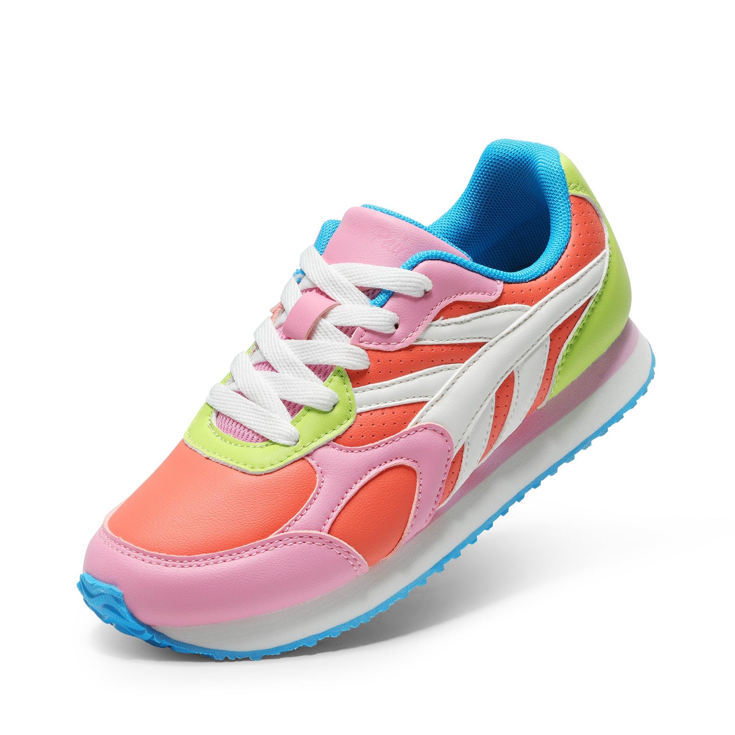 Kids Faux Leather Lace Up Sneakers with EVA Cushioning and Rubber Sole