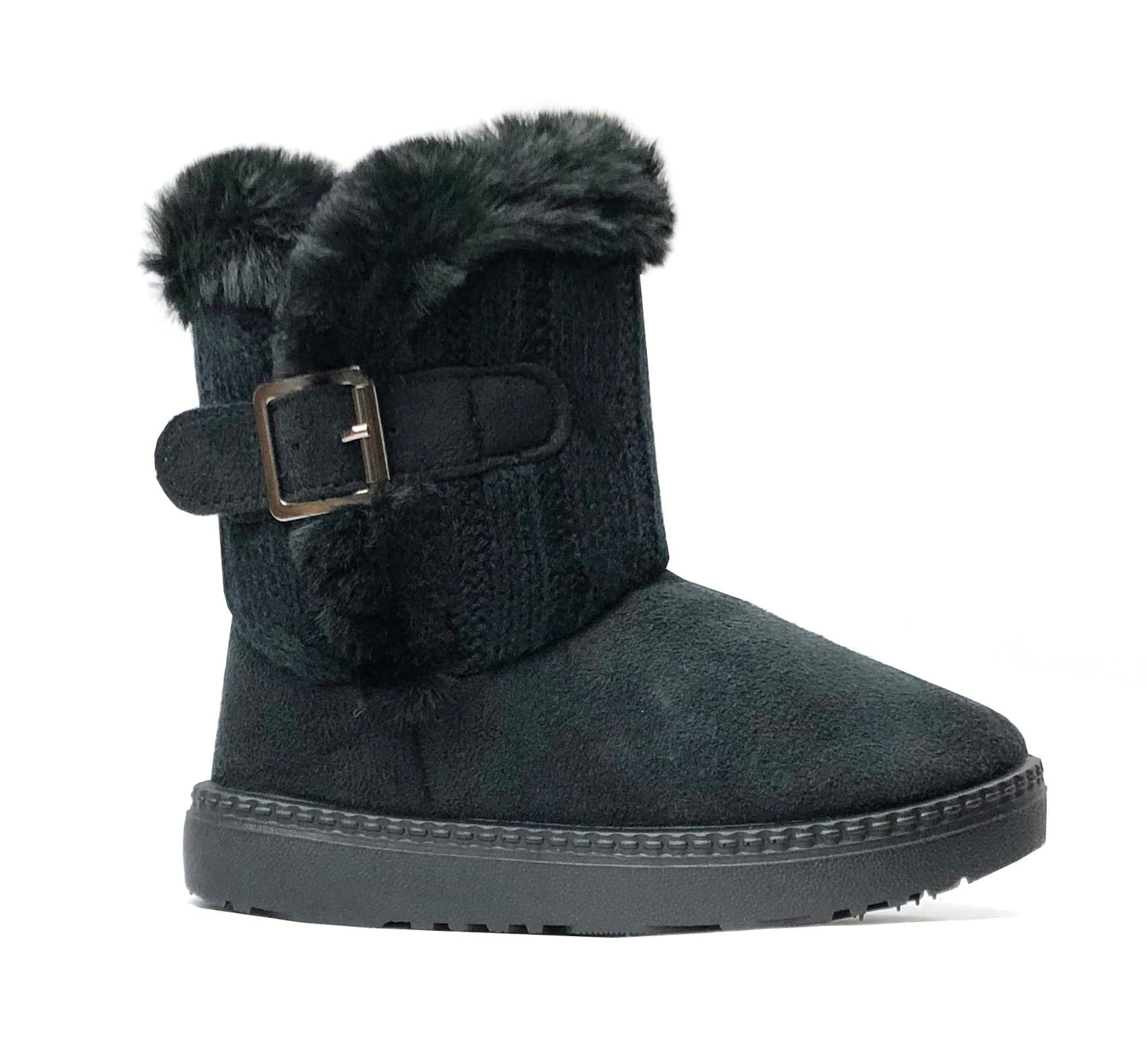 REDVOLUTION Kids Boots Toddler Girls Cute 2 Buttons || Rhinestone Faux Fur Suede Knitting Shoe