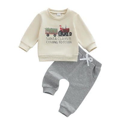 WZTYYDS Toddler Baby Boy Fall Clothes Letter Truck Long Sleeve Pullover Sweatshirt Tops Joggers Pants Set Winter Outfits