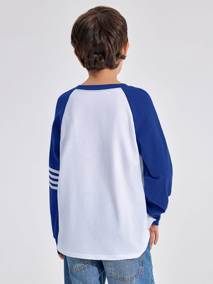 Boys Color Block Long Sleeve Crewneck Shirt in Soft Stretch Fabric