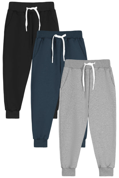 Resinta 3 Pack Toddler Boy Sweatpants Cotton Boys Athletic Joggers Pants Kids Sweats Pants with Pocket Workout Clothes