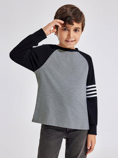 Boys Color Block Long Sleeve Crewneck Shirt in Soft Stretch Fabric