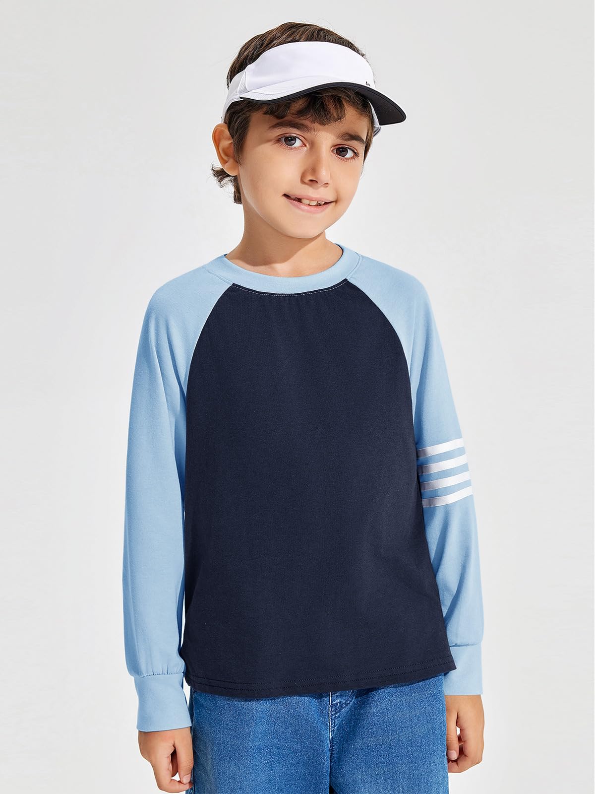 Boys Color Block Long Sleeve Crewneck Shirt in Soft Stretch Fabric