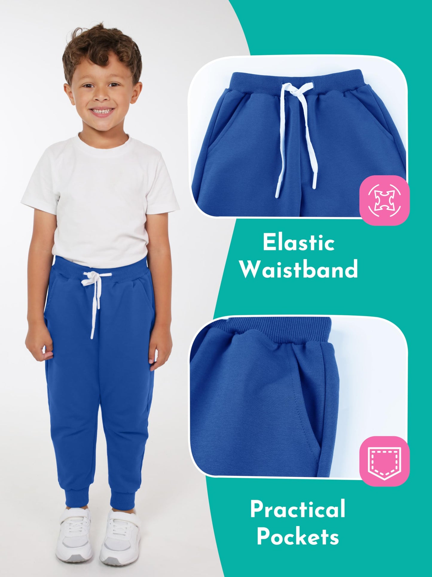 Toddler Boys Drawstring Jogger Sweatpants with Pockets 3 Pack