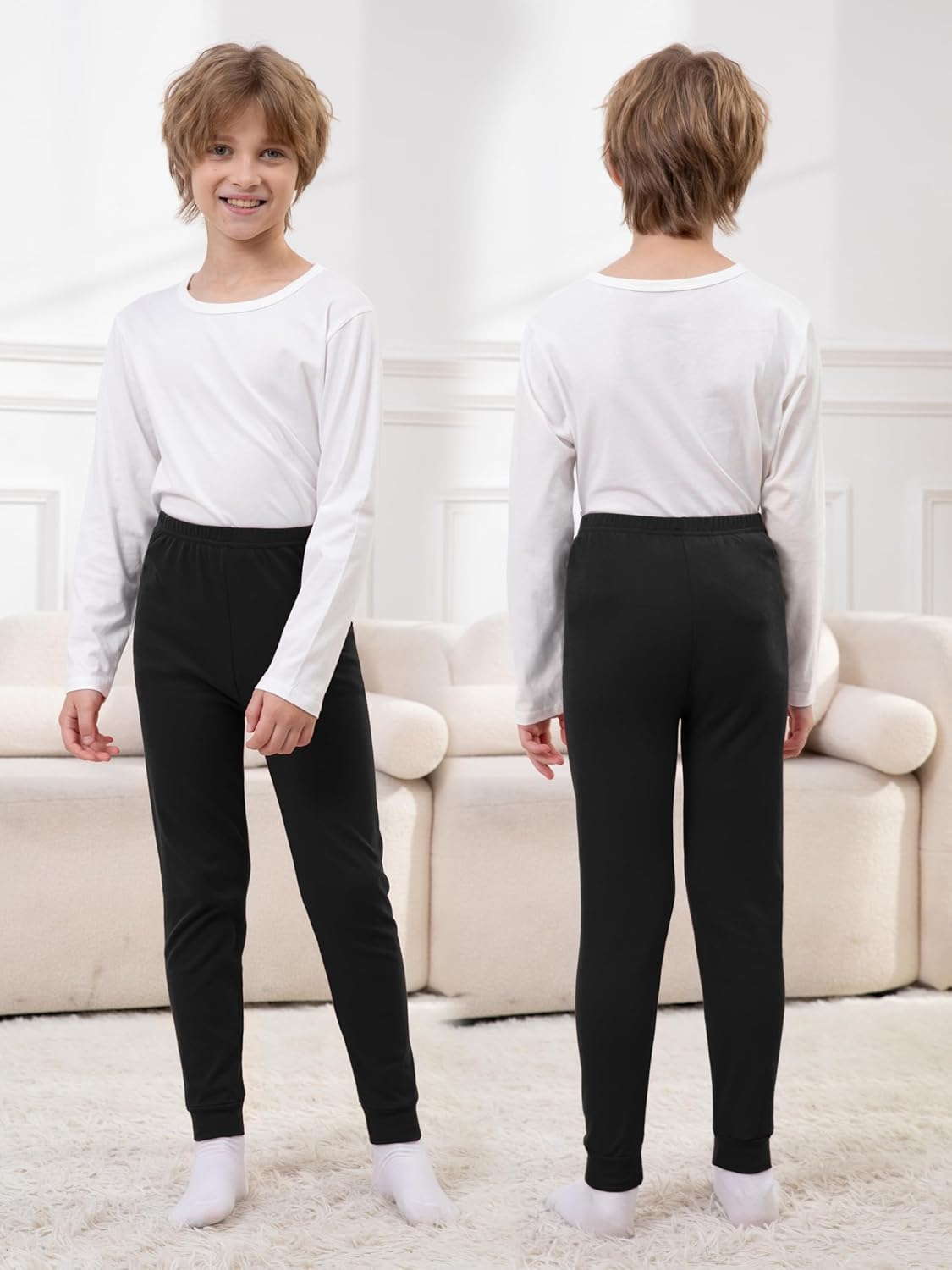 4 Pack Boys Cotton Pants - Boys Long Underwear Thermal Pants Bottom Joggers for Sports Everyday Activities