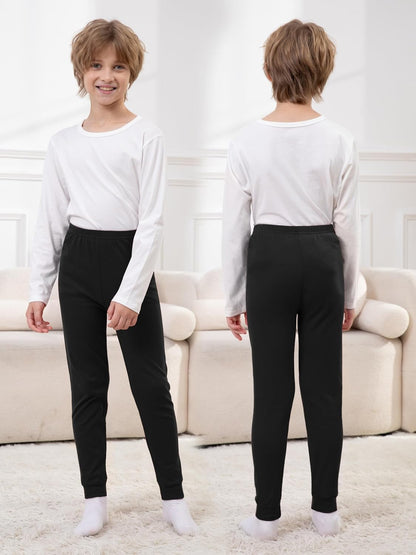 4 Pack Boys Cotton Pants - Boys Long Underwear Thermal Pants Bottom Joggers for Sports Everyday Activities