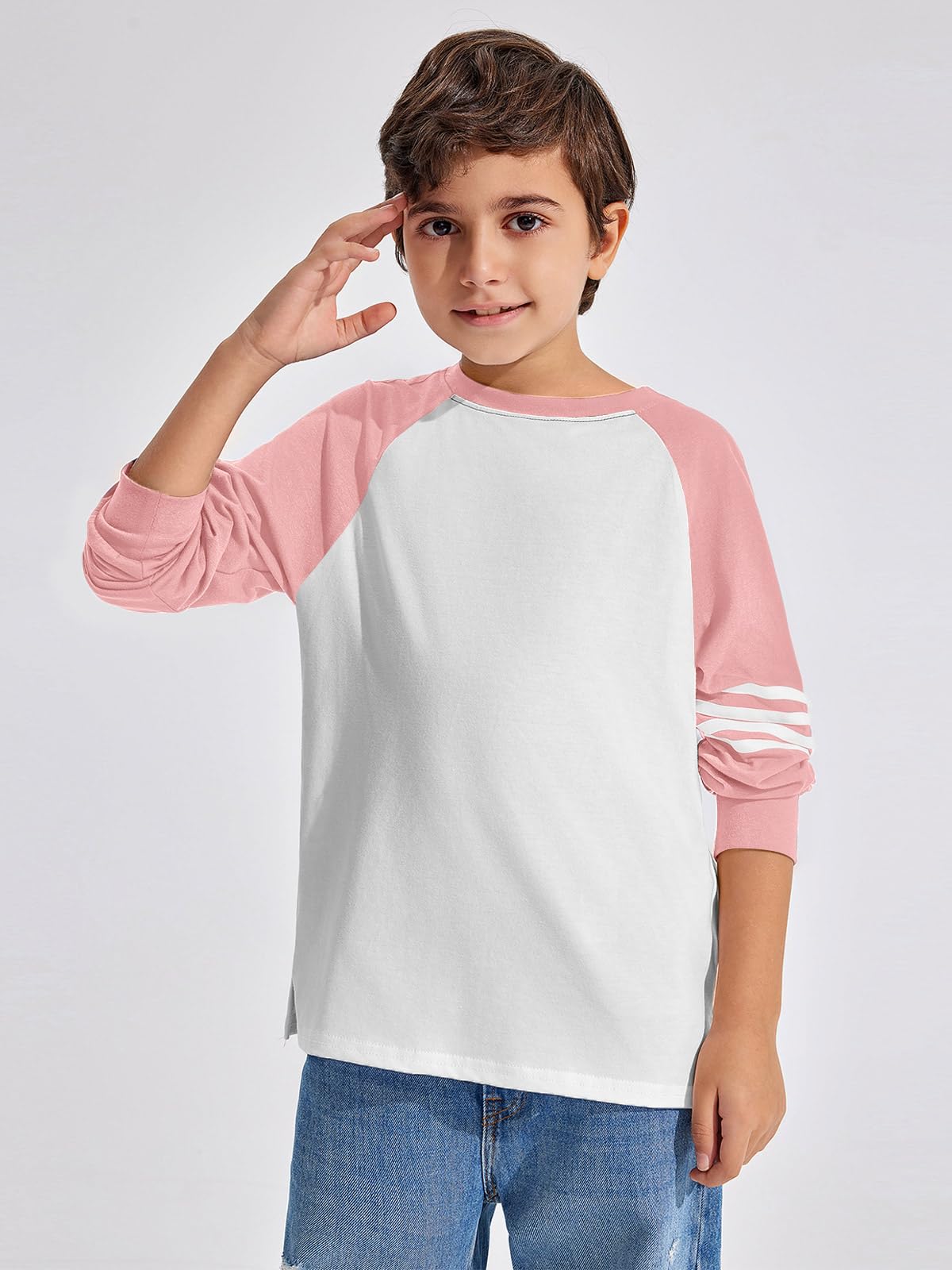 Boys Color Block Long Sleeve Crewneck Shirt in Soft Stretch Fabric