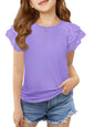 Haloumoning Girls Ruffle Sleeve T Shirts Summer Short Sleeve Casual Cute Crewneck Tops Tees 5-14 Years