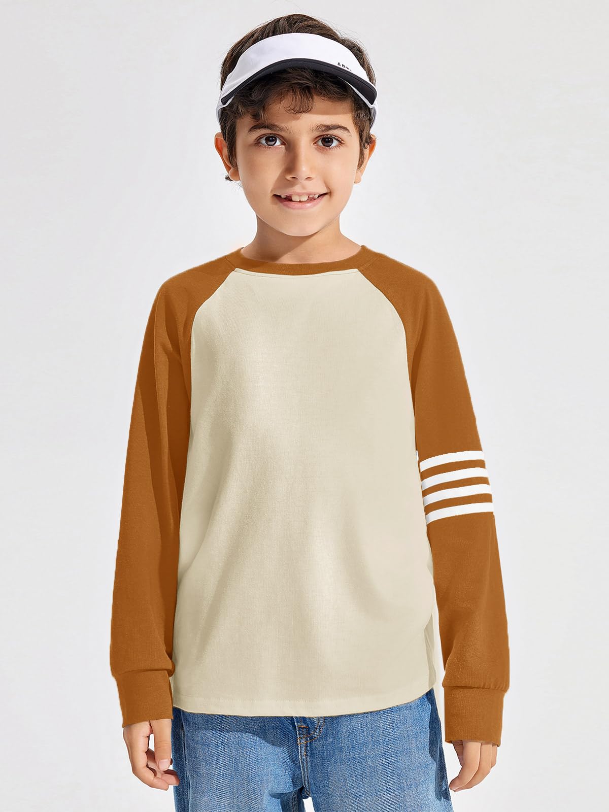 Boys Color Block Long Sleeve Crewneck Shirt in Soft Stretch Fabric