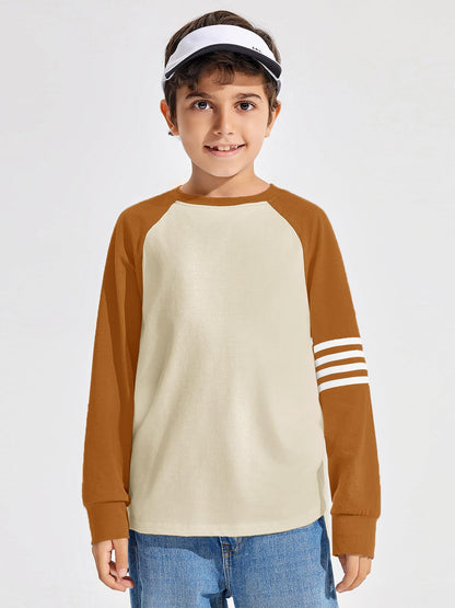 Boys Color Block Long Sleeve Crewneck Shirt in Soft Stretch Fabric