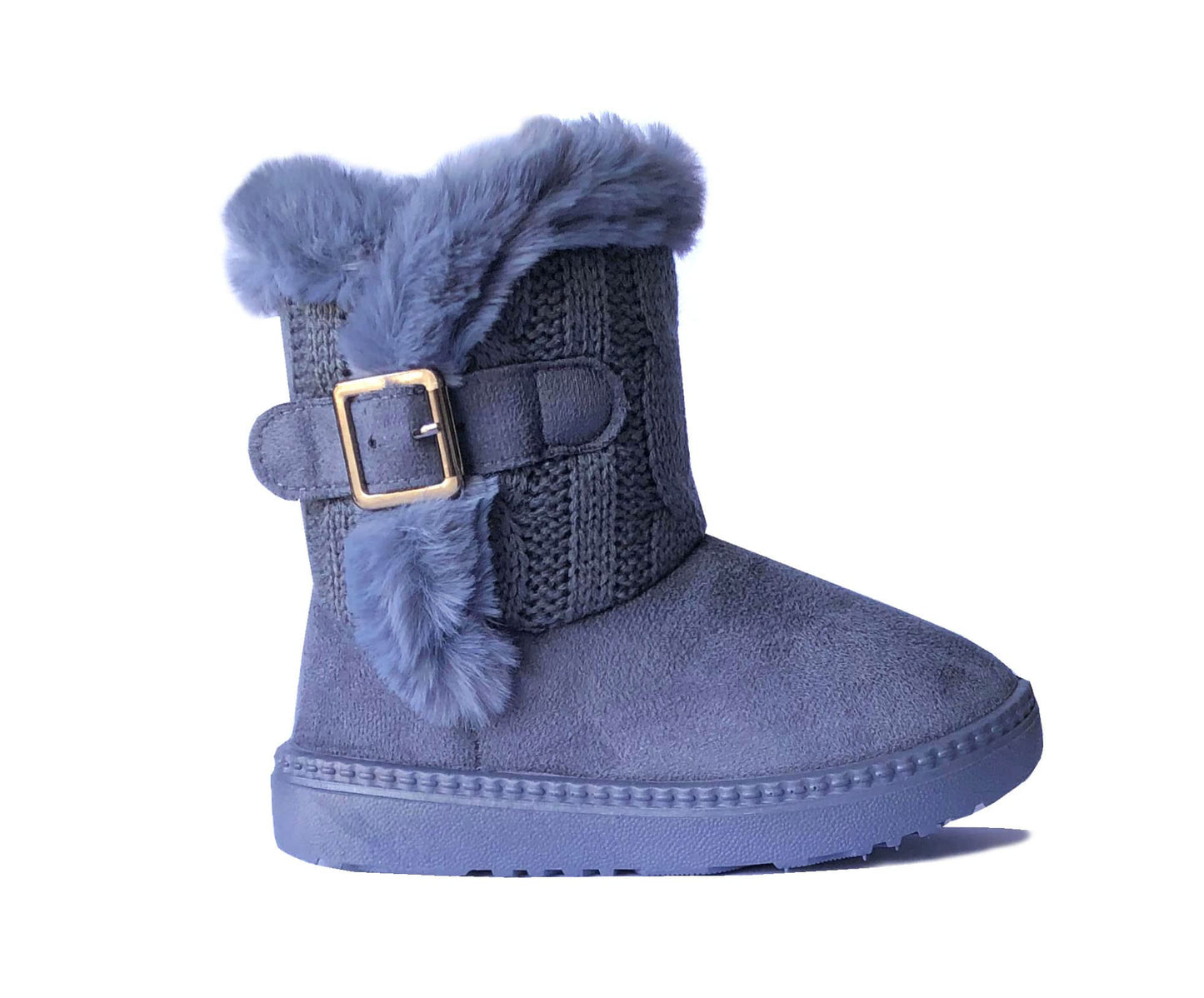 REDVOLUTION Kids Boots Toddler Girls Cute 2 Buttons || Rhinestone Faux Fur Suede Knitting Shoe