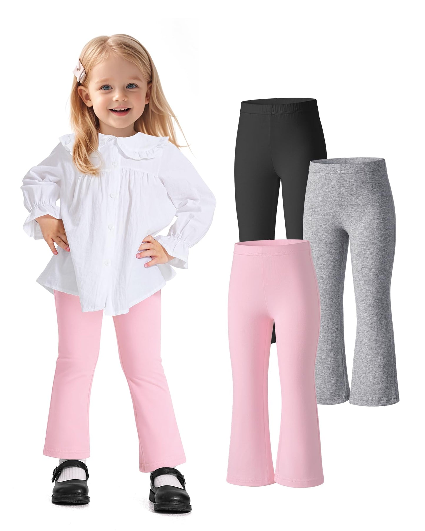 Witwot 3 Pack Baby Girls Flare Pants Soft Cotton Toddler Bell Bottom Leggings Infant Clothes Size 18M-5T