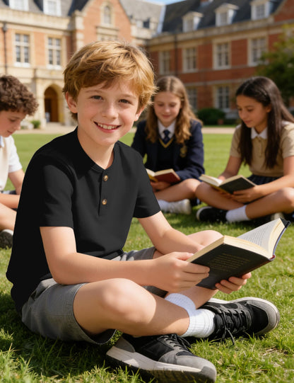 Boys Cotton Henley Short Sleeve Shirt with Button Placket