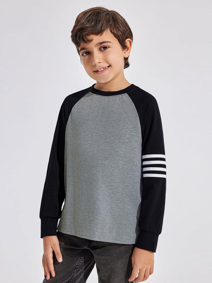 Boys Color Block Long Sleeve Crewneck Shirt in Soft Stretch Fabric