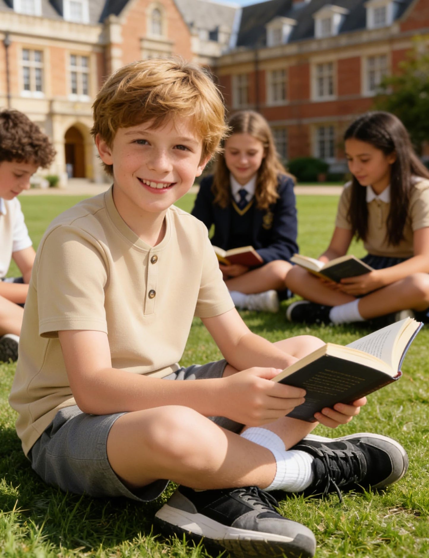 Boys Cotton Henley Short Sleeve Shirt with Button Placket