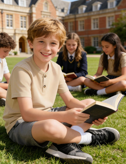 Boys Cotton Henley Short Sleeve Shirt with Button Placket