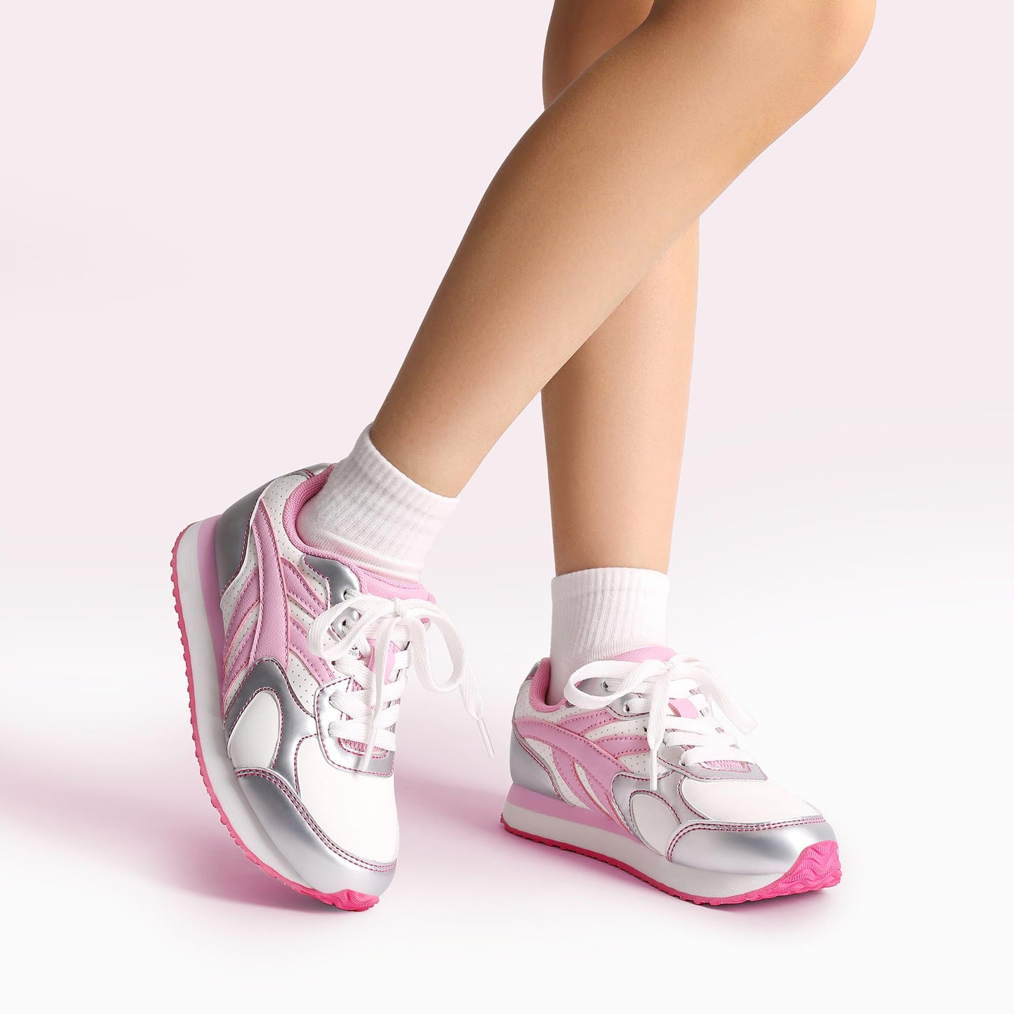 Kids Faux Leather Lace Up Sneakers with EVA Cushioning and Rubber Sole