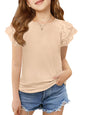 Haloumoning Girls Ruffle Sleeve T Shirts Summer Short Sleeve Casual Cute Crewneck Tops Tees 5-14 Years