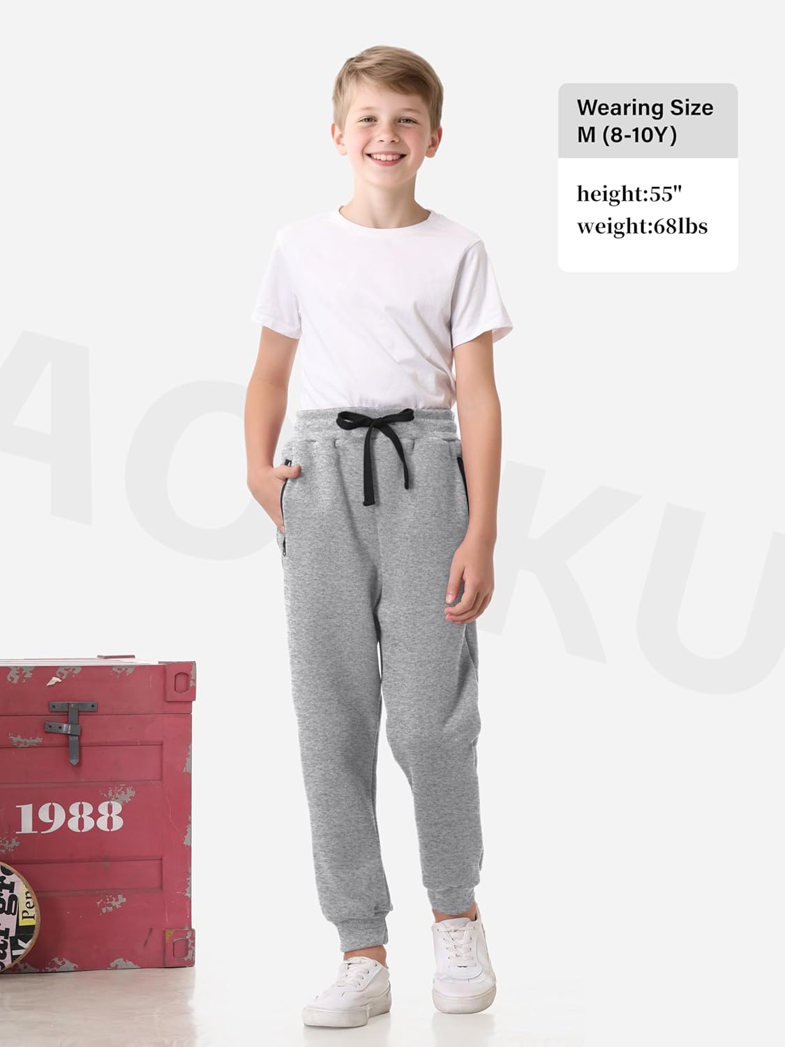 3 Pack Boys Sweatpants Fleece Cotton Athletic Pants Boys Joggers with Zipper Pockets Kids Youth Workout Sweat Pants Size 5-16