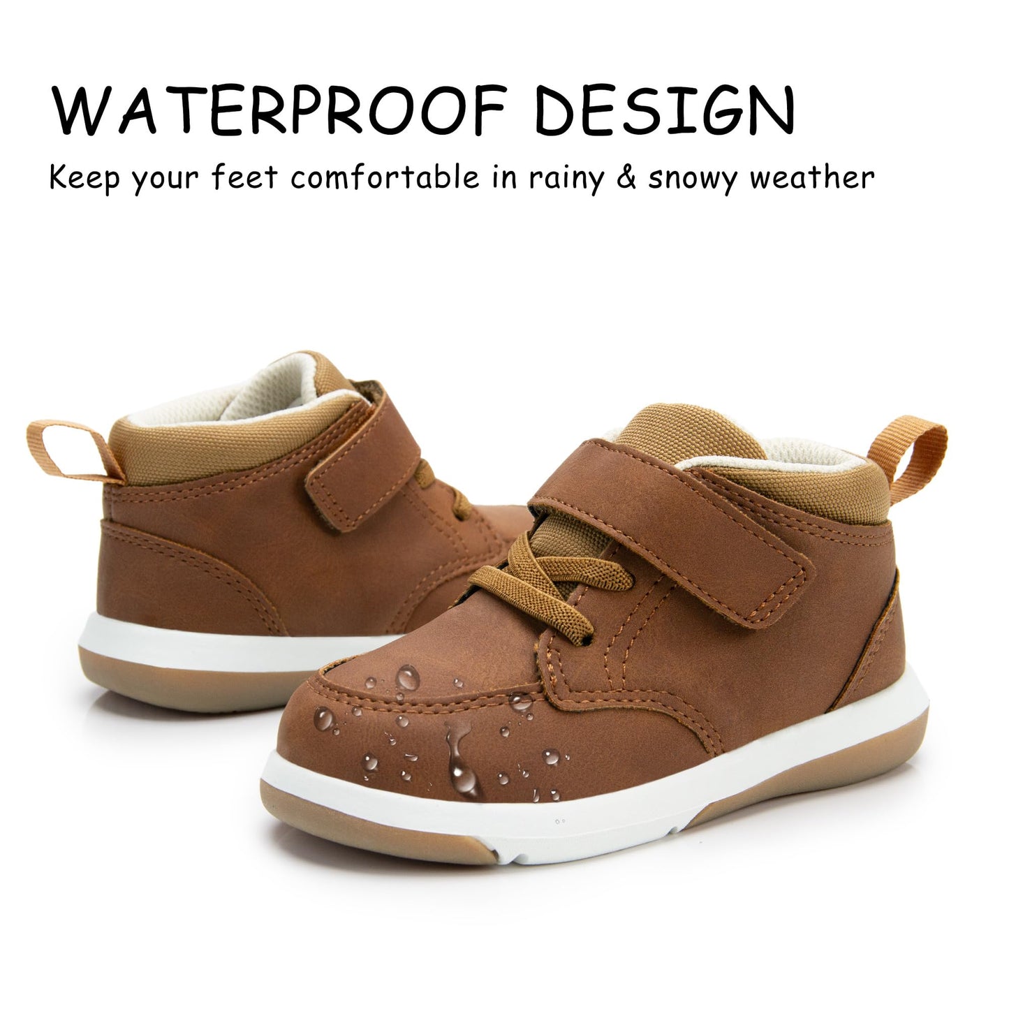 Toddler Boys Waterproof High Top Sneakers with Plush Lining and Strap