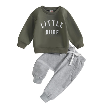 wdehow Toddler Baby Boy 2Pcs Outfits Letters Print Pullover Tops + Drawstring Pants Set Fall Winter Clothes