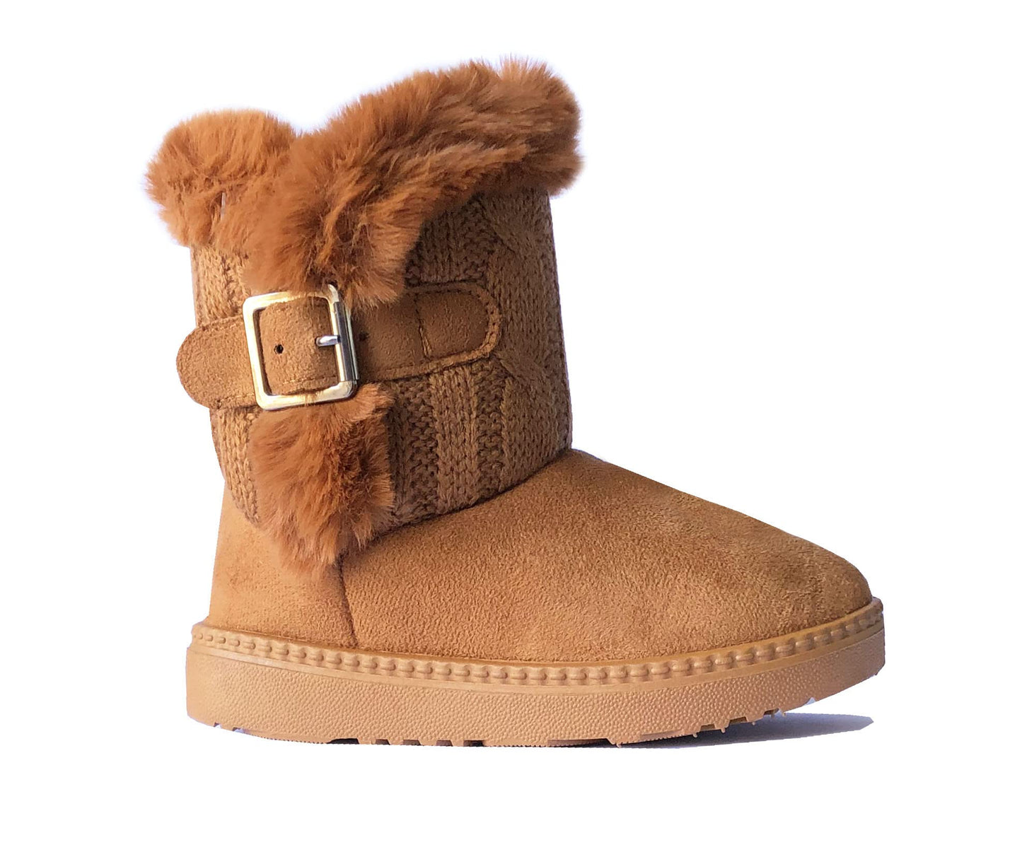 REDVOLUTION Kids Boots Toddler Girls Cute 2 Buttons || Rhinestone Faux Fur Suede Knitting Shoe