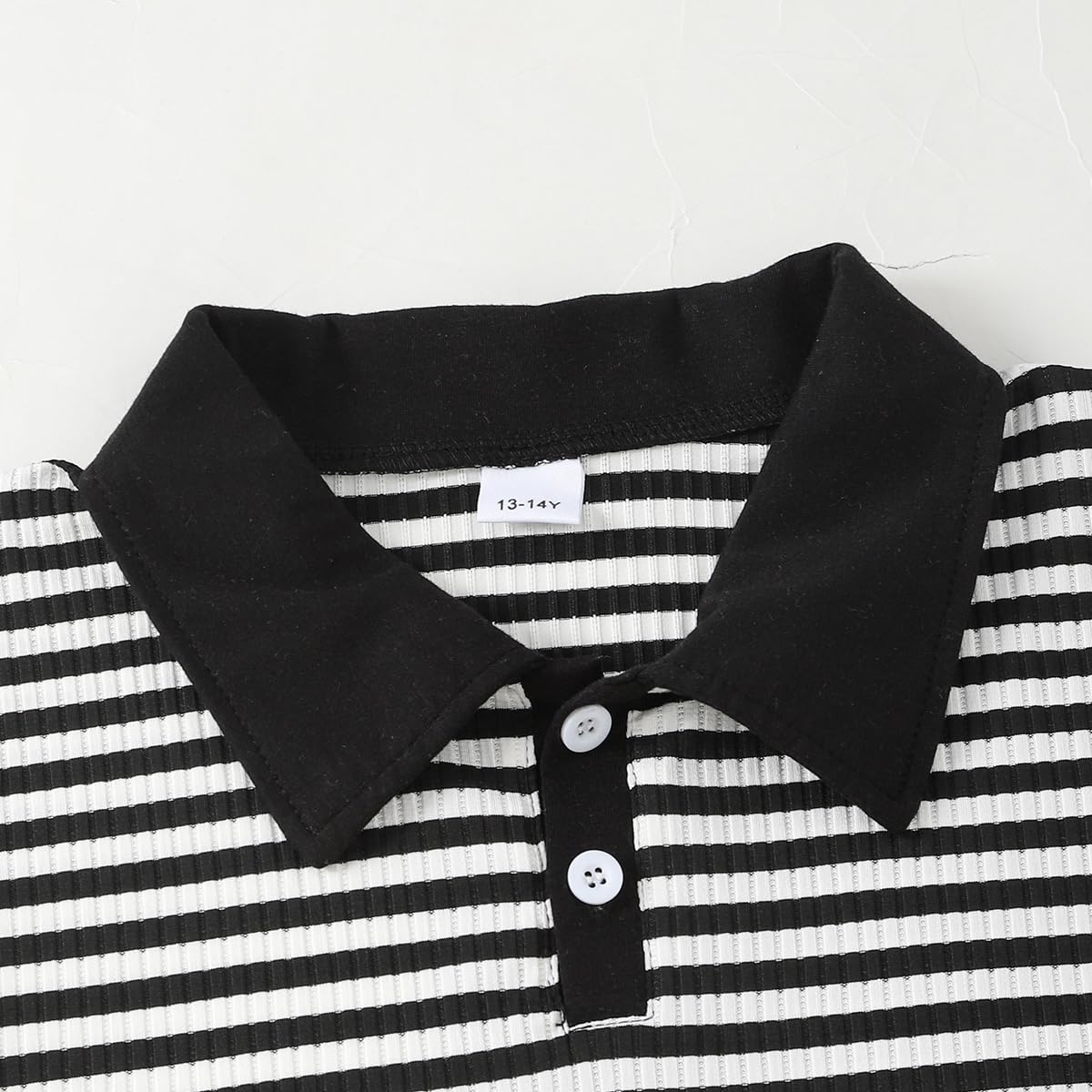 LOVYKIDIDO Size 7-14 Girls 2 Piece Outfits Summer Striped Lapel Short Set Cute Teen Girl Clothing Set