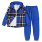2Pcs Boys Clothes Sweatsuit Set Hoodie Flannel Plaid Shirt and Jogger Pants for Kids Fall Winter Spring Outfits